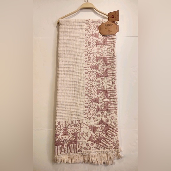 🎁PiuBelle Throw Blanket - Holiday Icons - Oatmeal & Pale Crimson - Picture 2 of 8